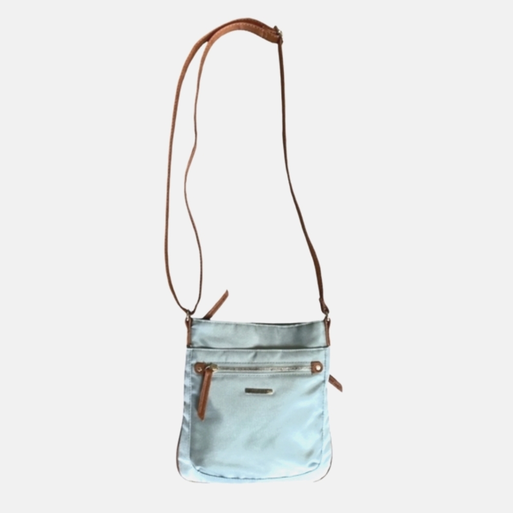 🆕️🩵Vtg Roots73🩵Light Blue w Brown Trim Crossbody Bag